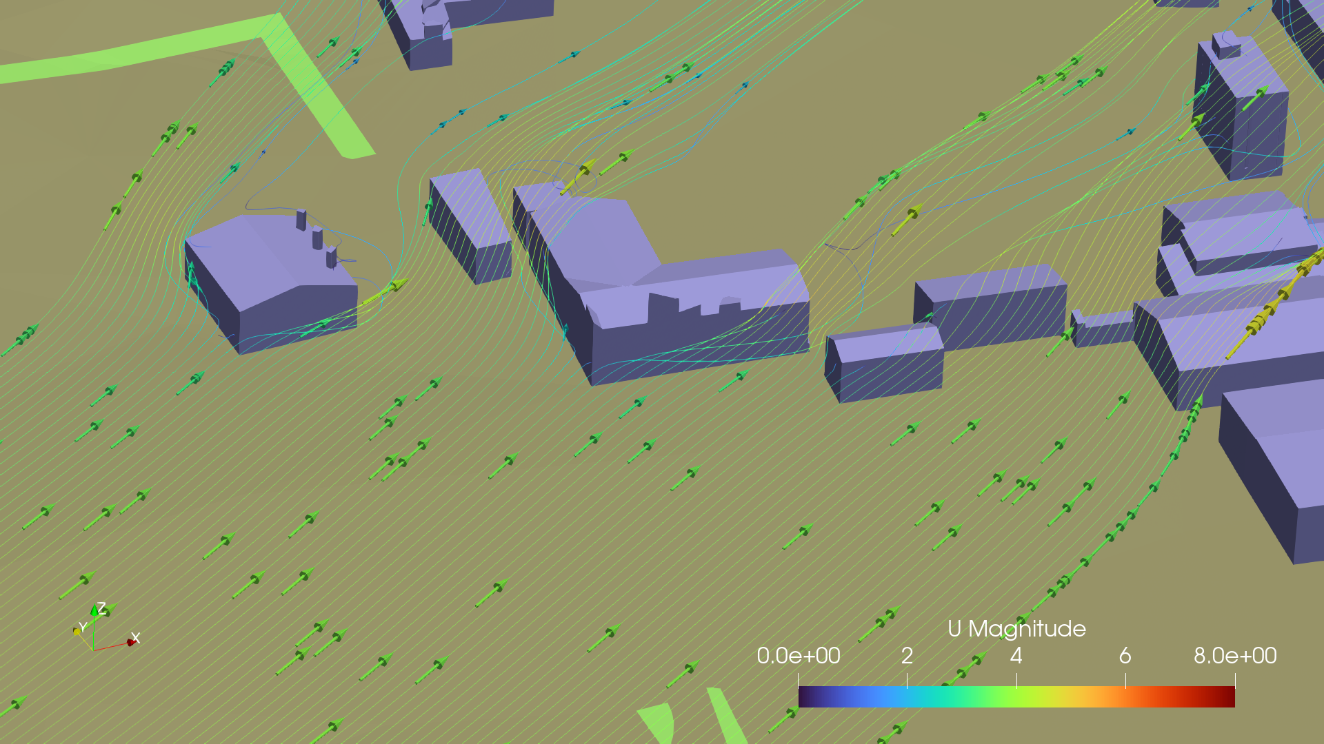 Streamlines over a building